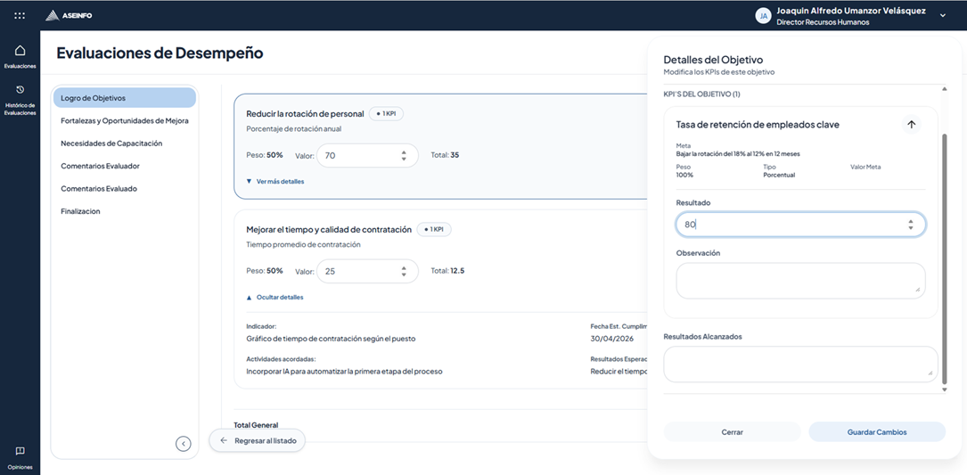 Modal de KPIs