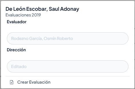 Modal de creación de evaluación