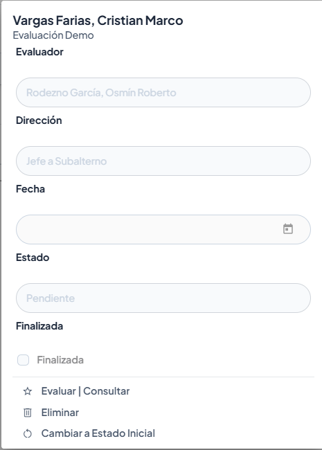 Modal para evaluar evaluación